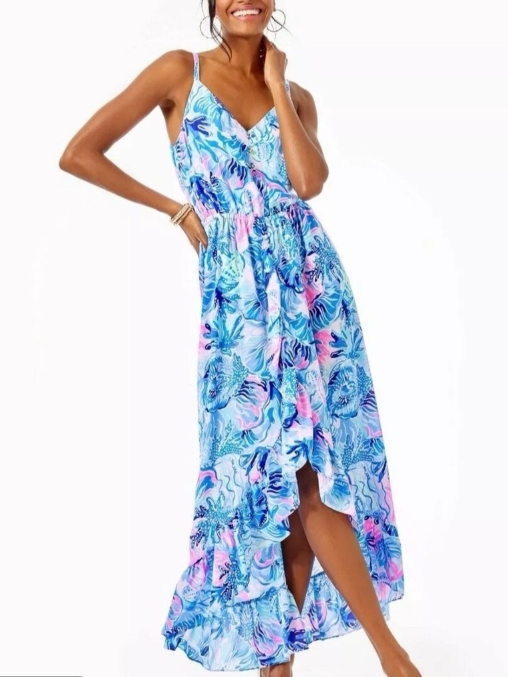 Lilly Pulitzer Mareena Maxi Dress Saltwater Blue Shade Seekers - Picture 2 of 5